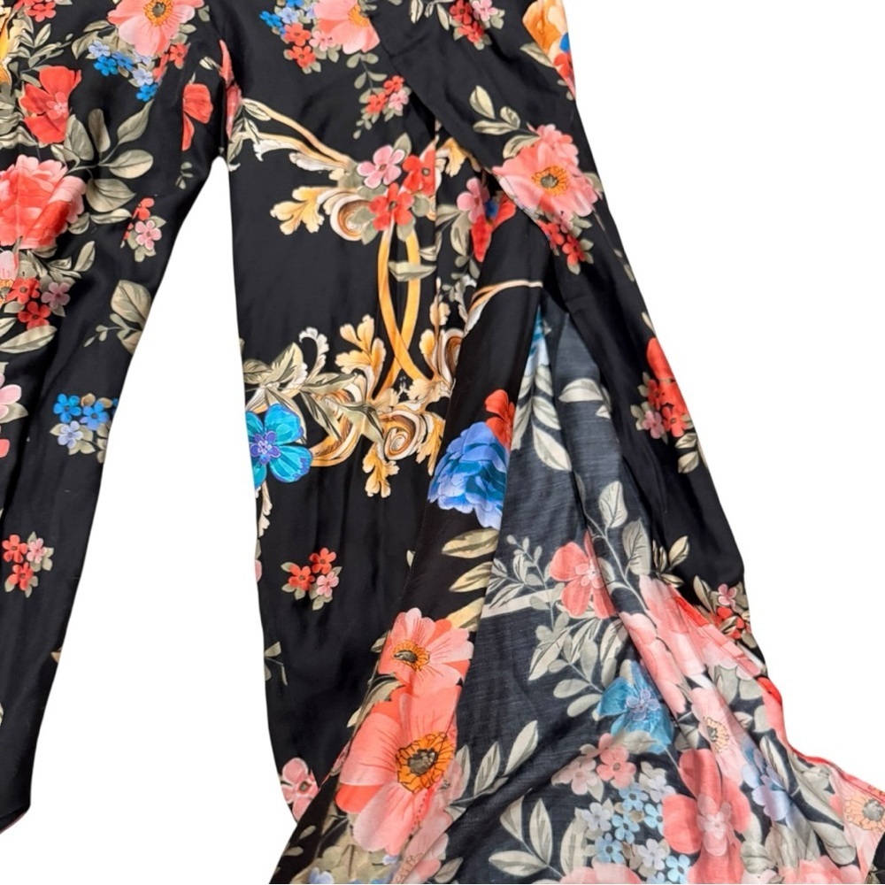Johnny Was Silk Blend Floral Wide Leg Pants Boho Black Multicolor Size 2X - Picture 3 of 6